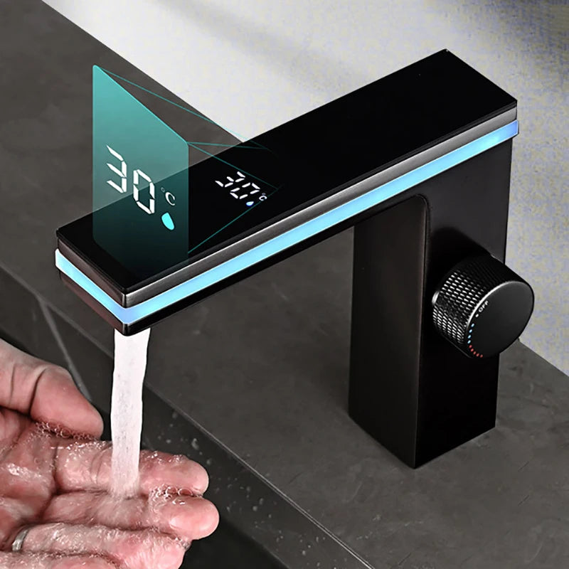 Mitigeur de Lavabo en Laiton avec Affichage Digital & LED Intelligente