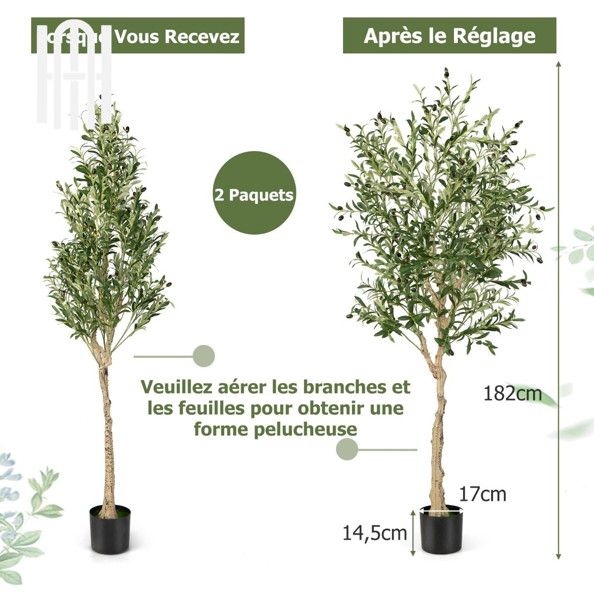 Olivier artificiel en pot de 182 cm