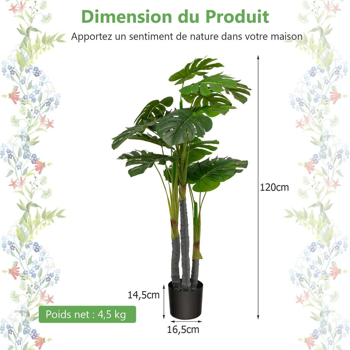 Monstera Deliciosa artificiel de 120 cm en pot