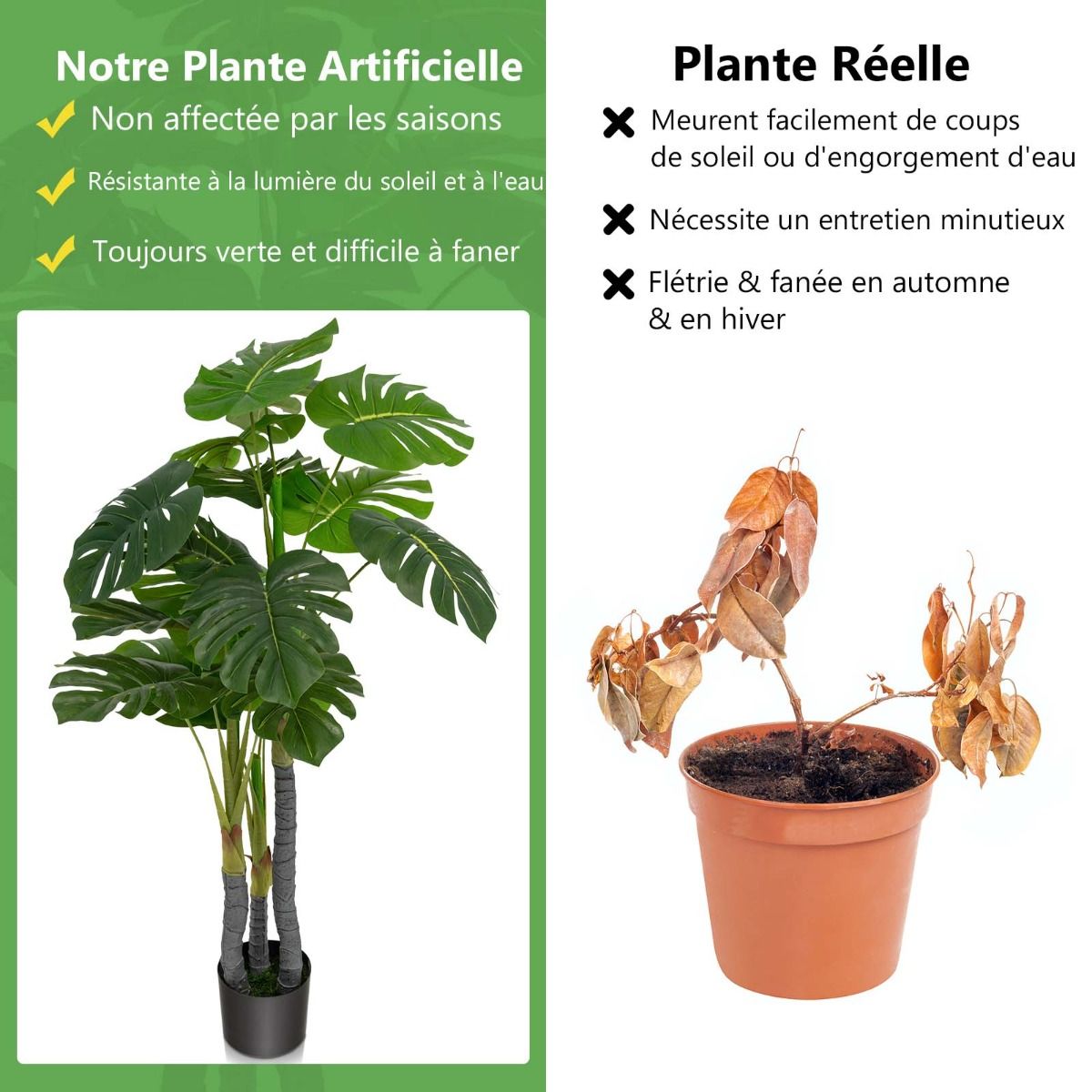 Monstera Deliciosa artificiel de 120 cm en pot