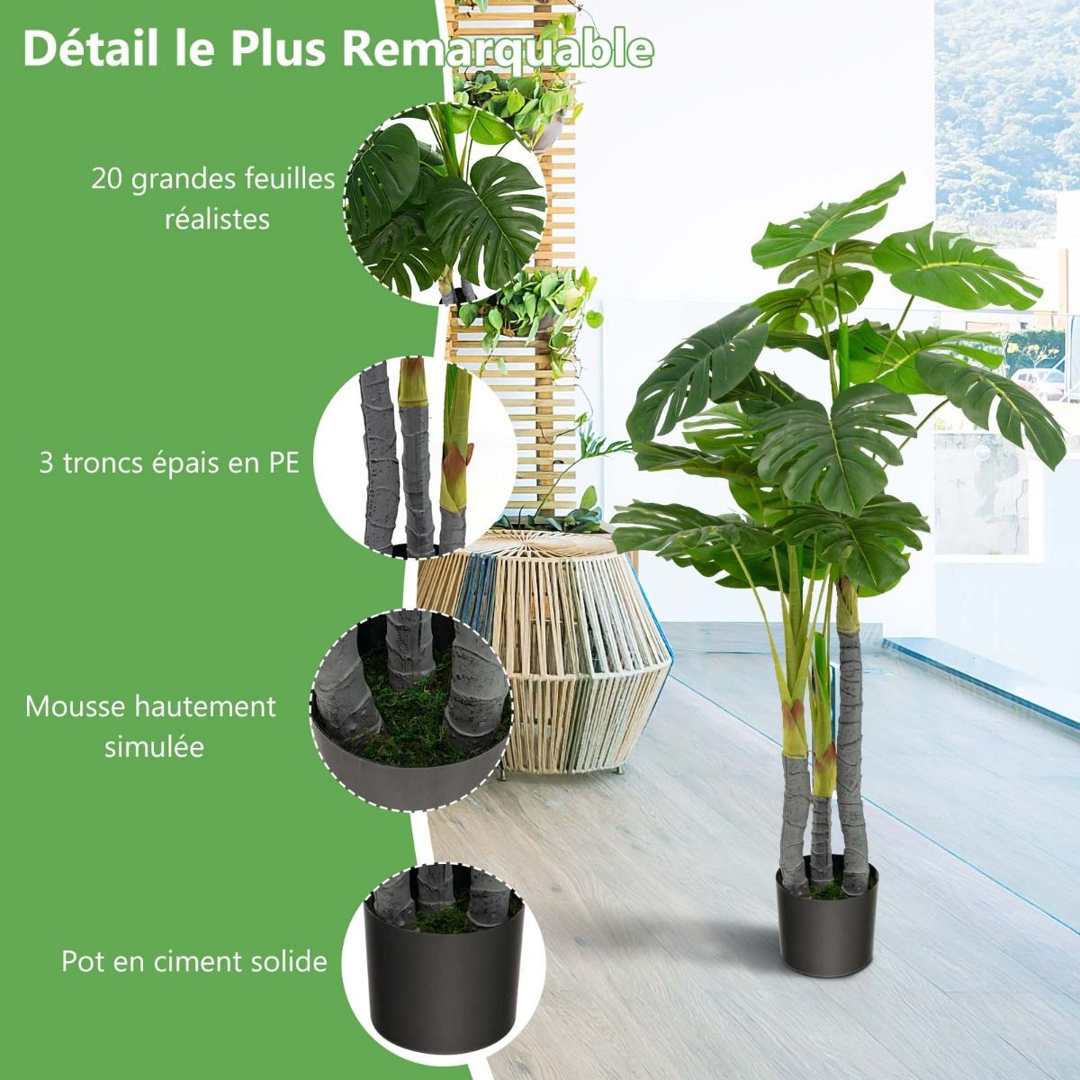 Monstera Deliciosa artificiel de 120 cm en pot