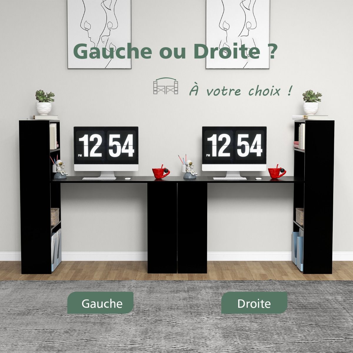 Bureau Réversible Moderne avec Étagères Intégrées à 6 Niveaux
