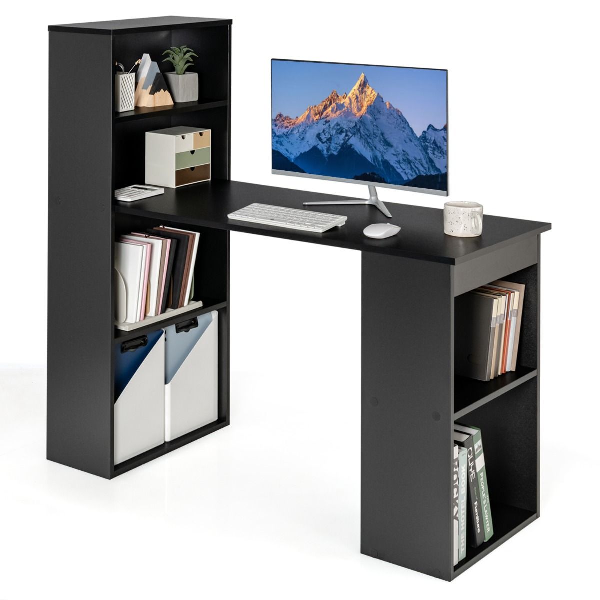 Bureau Réversible Moderne avec Étagères Intégrées à 6 Niveaux