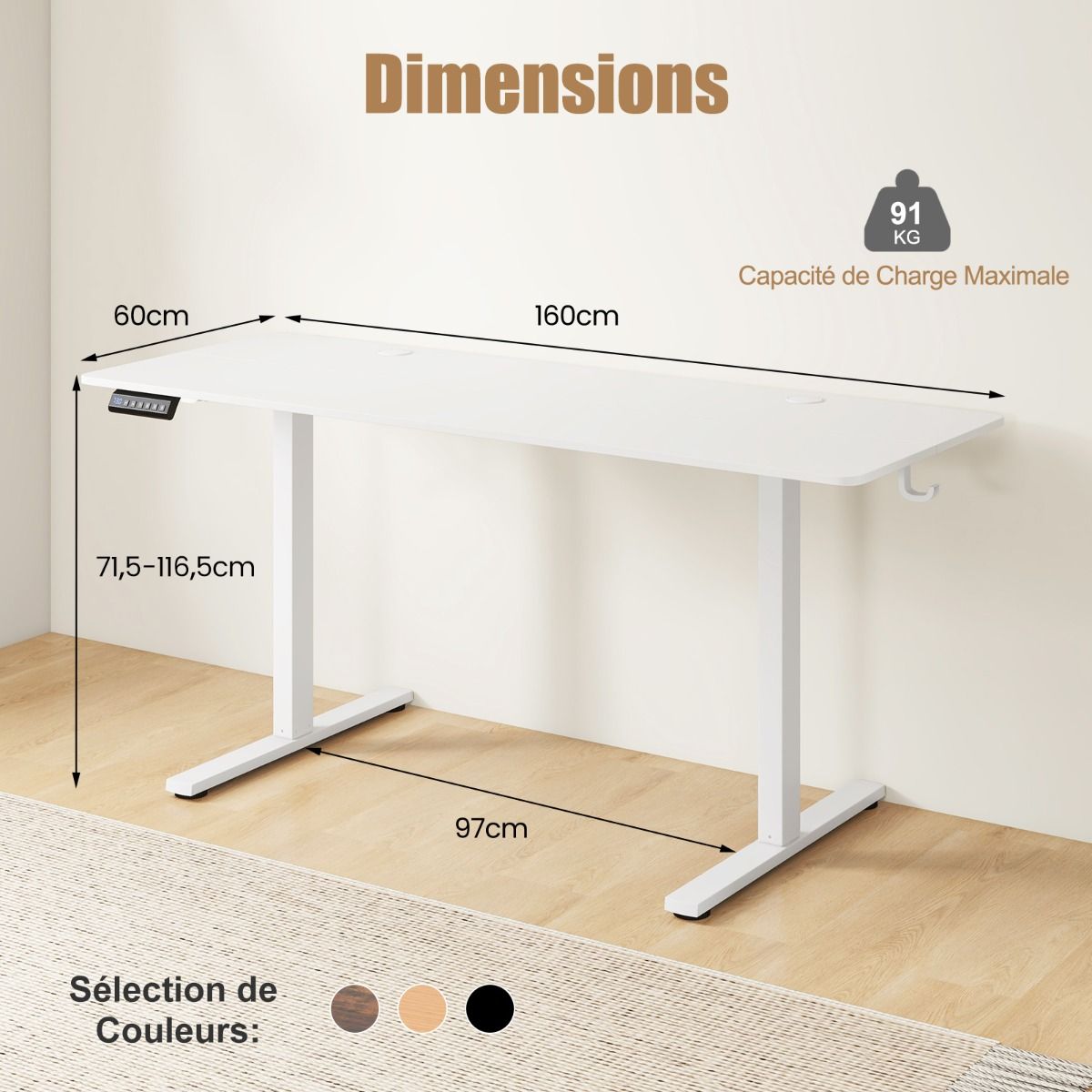Bureau Assis-Debout Électrique 160x60 cm