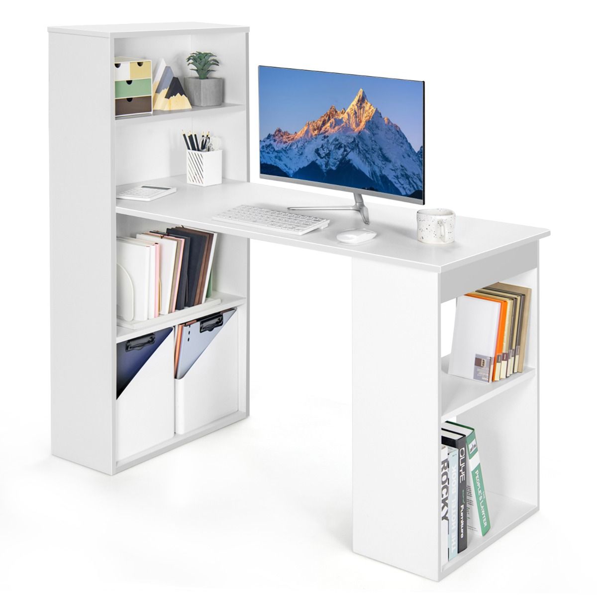 Bureau Réversible Moderne avec Étagères Intégrées à 6 Niveaux