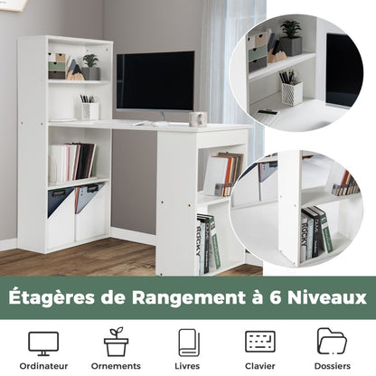 Bureau Réversible Moderne avec Étagères Intégrées à 6 Niveaux