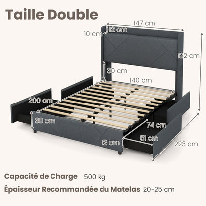 Lit 140x200 LED avec Rangement Intégré