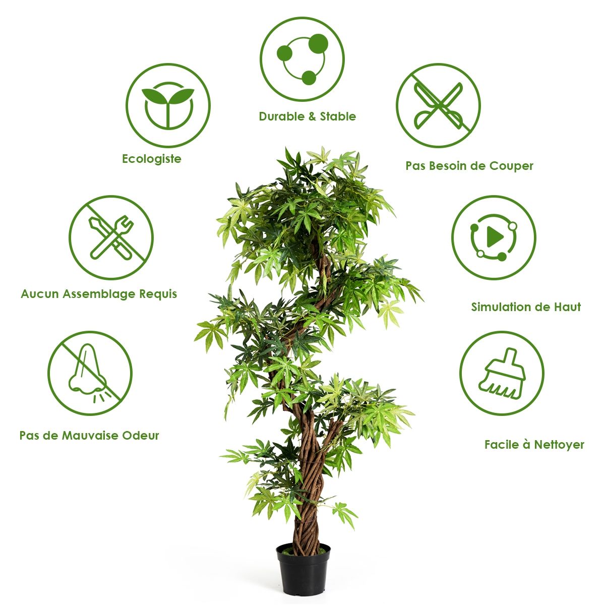 Arbre Artificiel Luxueux de 160cm en PVC avec Pot en Ciment