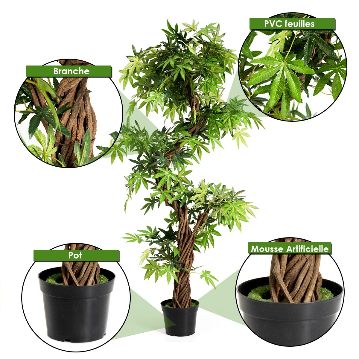 Arbre Artificiel Luxueux de 160cm en PVC avec Pot en Ciment