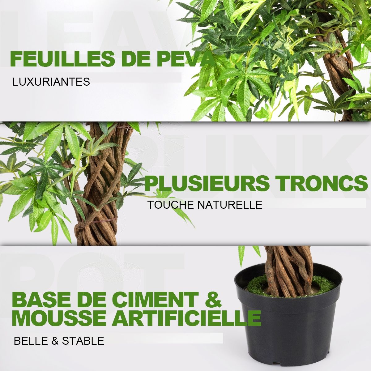 Arbre Artificiel Luxueux de 160cm en PVC avec Pot en Ciment