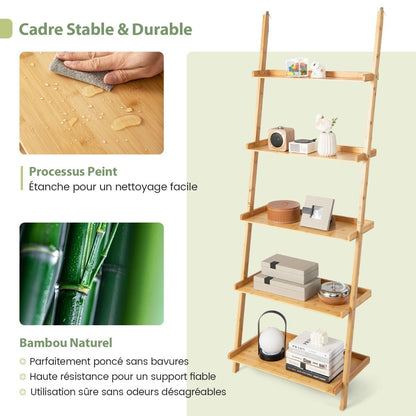 Bibliothèque Échelle 5 Niveaux en Bambou Naturel