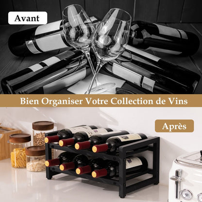 Casier à Vin Métal Noir Chic Élégant pour 8 Bouteilles