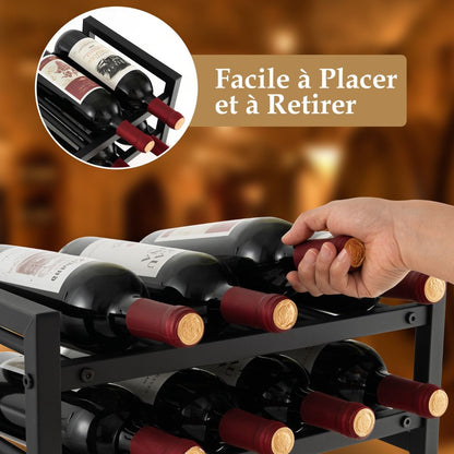 Casier à Vin Métal Noir Chic Élégant pour 8 Bouteilles