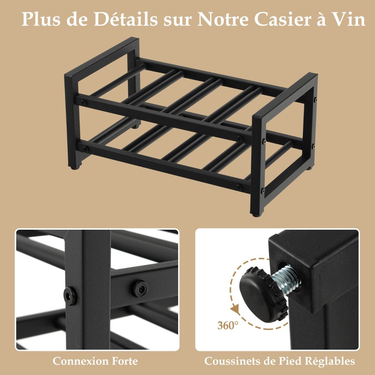 Casier à Vin Métal Noir Chic Élégant pour 8 Bouteilles