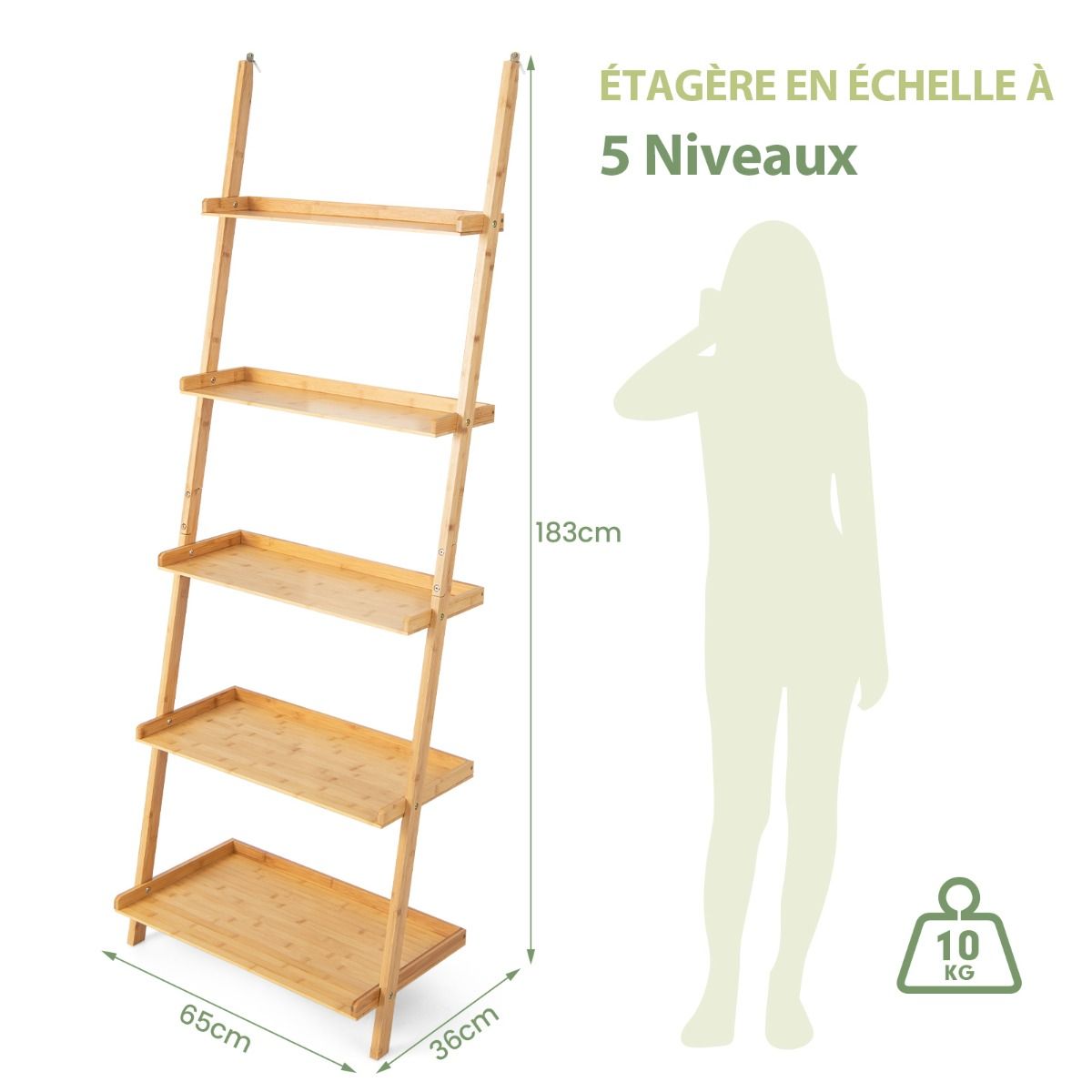Bibliothèque Échelle 5 Niveaux en Bambou Naturel