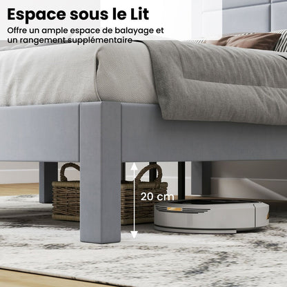 Lit Double Rembourré en Velours 200x140 cm avec Rangement et Pieds Robust