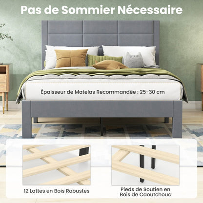 Lit Double Rembourré en Velours 200x140 cm avec Rangement et Pieds Robust
