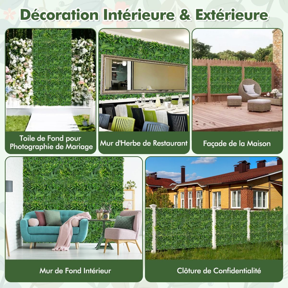 Mur de Verdure Artificiel Luxe (4 Panneaux 50x50 cm)