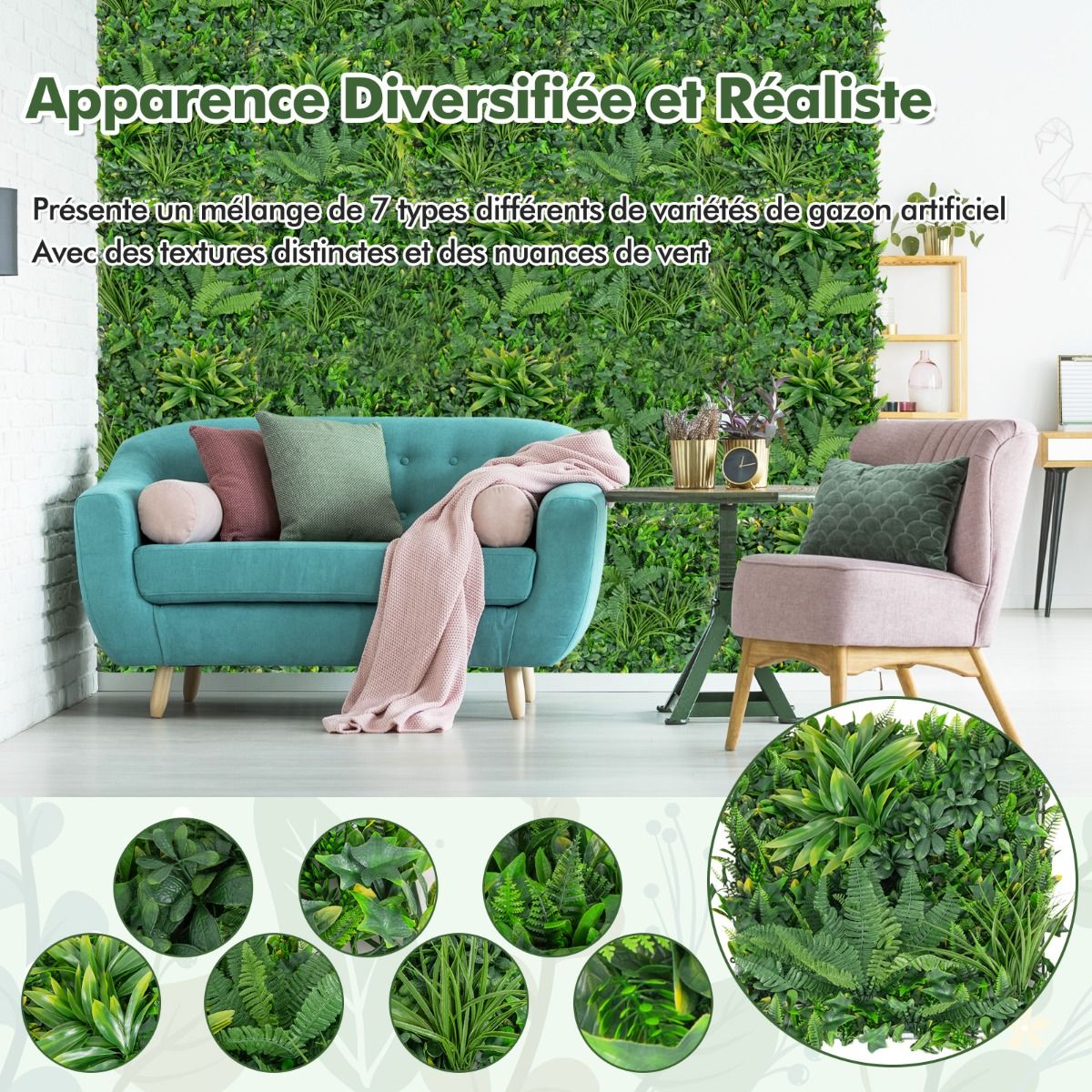 Mur de Verdure Artificiel Luxe (4 Panneaux 50x50 cm)