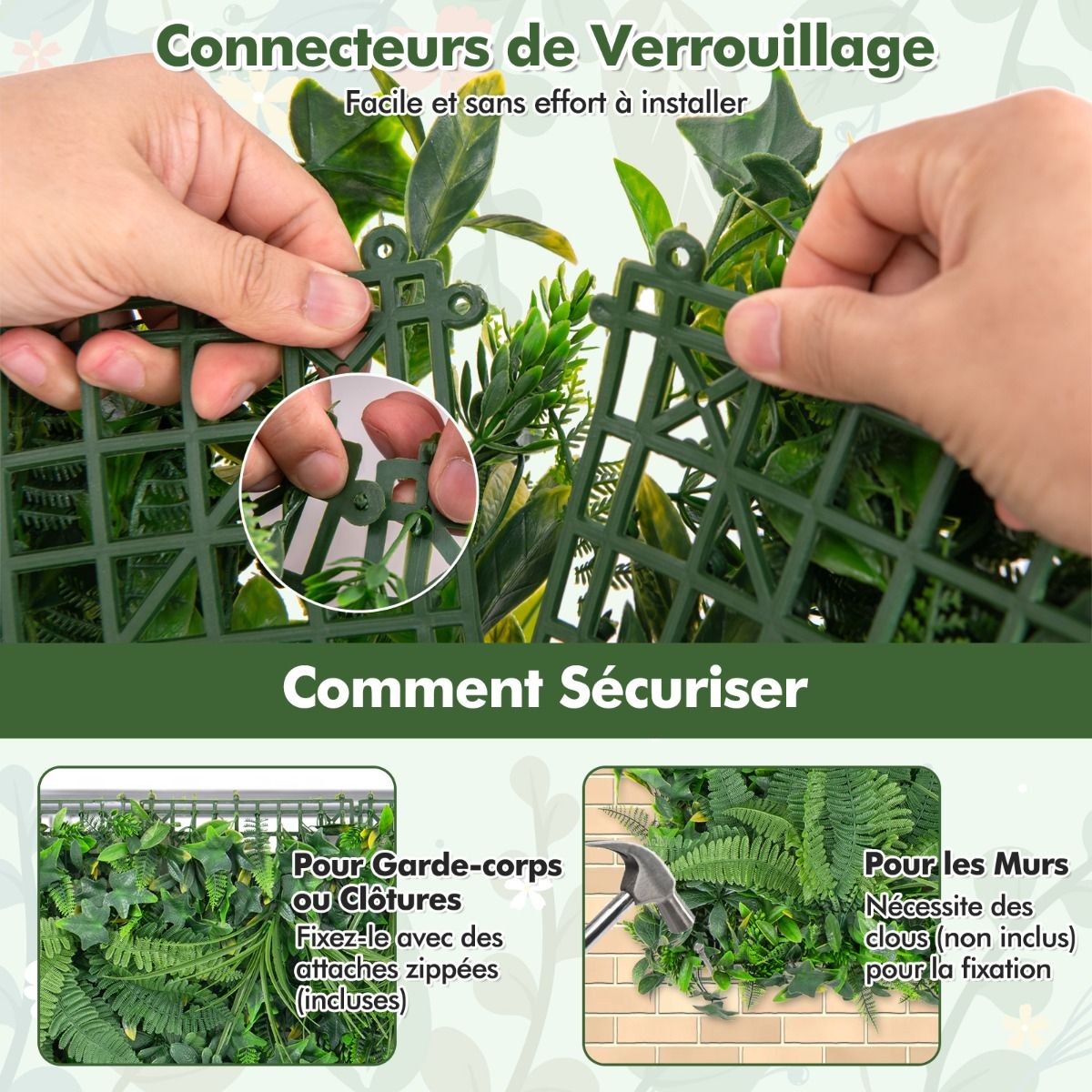Mur de Verdure Artificiel Luxe (4 Panneaux 50x50 cm)