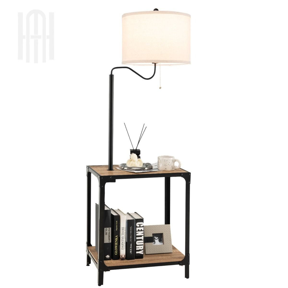 Lampadaire LED 2-en-1 avec Table d’Appoint & Étagères