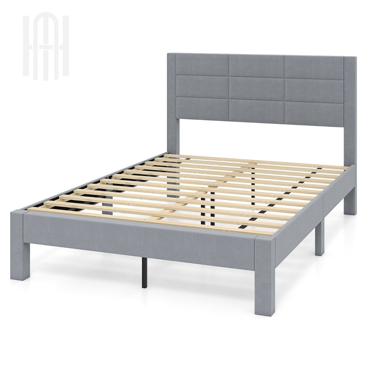 Lit Double Rembourré en Velours 200x140 cm avec Rangement et Pieds Robust