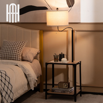 Lampadaire LED 2-en-1 avec Table d’Appoint & Étagères