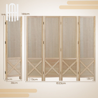 Séparateur Pliable Prestige 4 Panneaux en Bois Massif