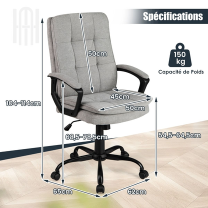 Chaise de Bureau Ergonomique en Velours Gris