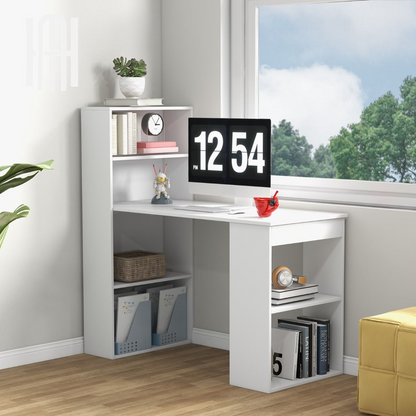Bureau Réversible Moderne avec Étagères Intégrées à 6 Niveaux