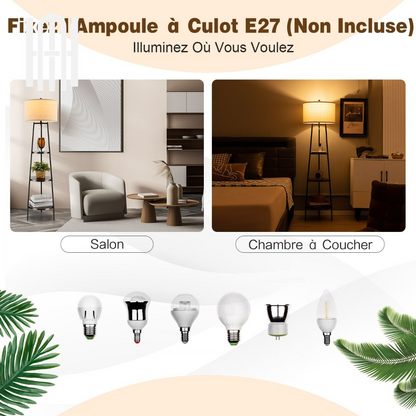 Lampadaire Moderne 3 Étagères avec Abat-jour en Lin