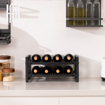 Casier à Vin Métal Noir Chic Élégant pour 8 Bouteilles