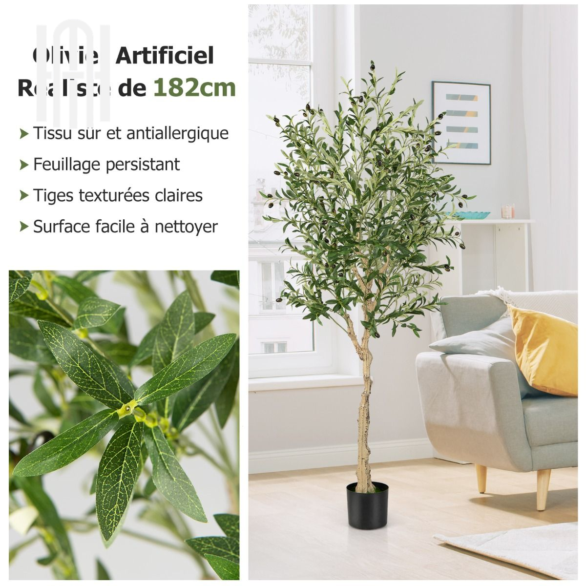 Olivier artificiel en pot de 182 cm