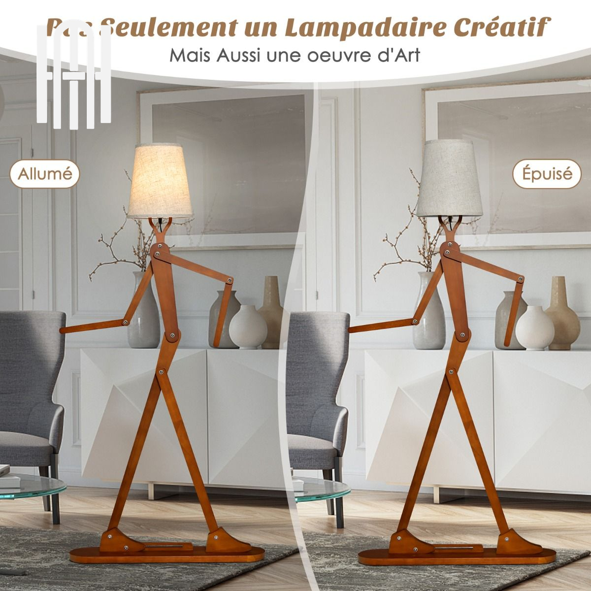 Lampadaire Humanoïde Créatif en Bois