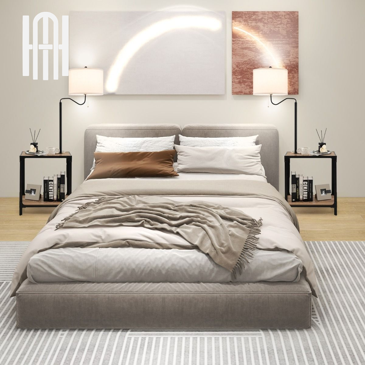Lampadaire LED 2-en-1 avec Table d’Appoint & Étagères