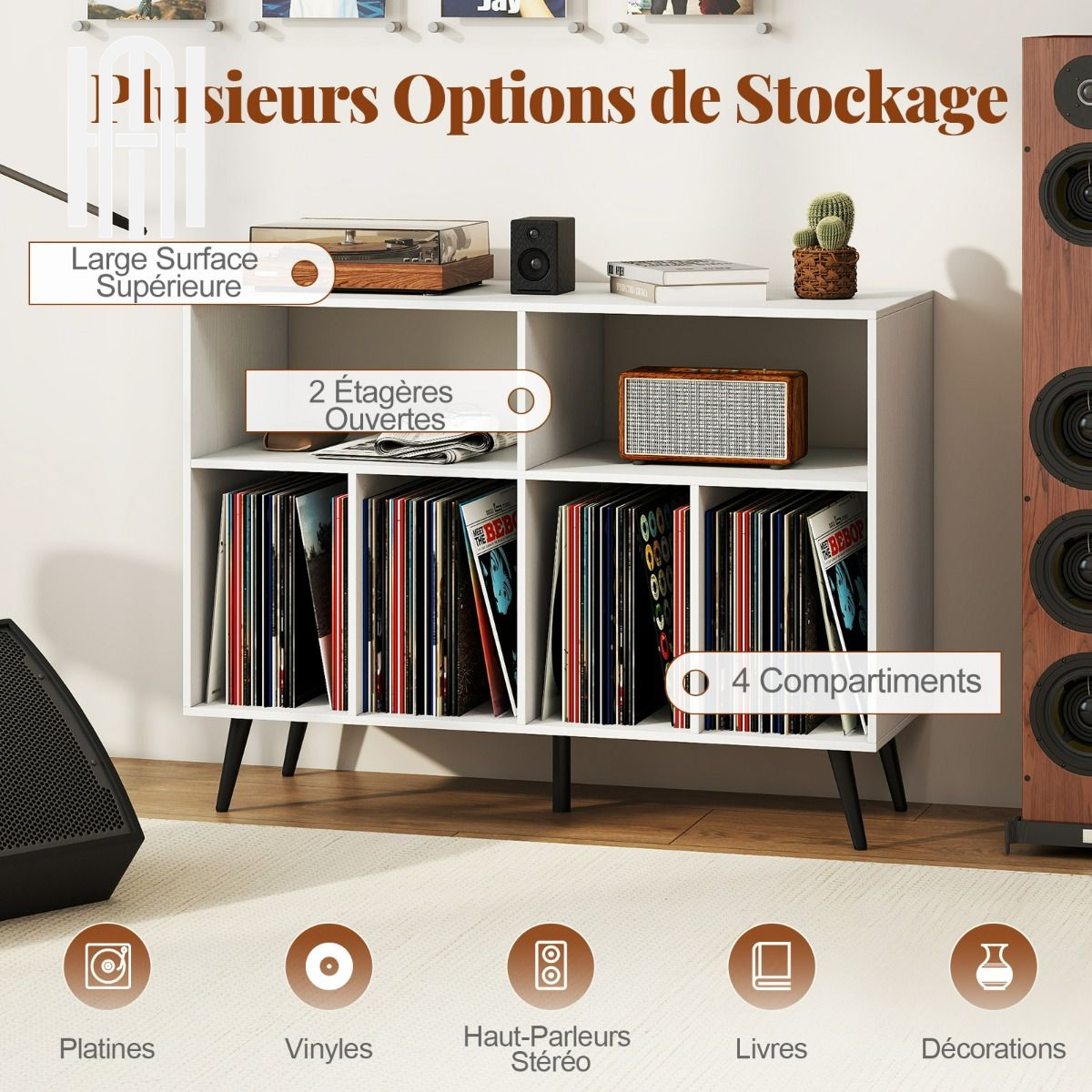 Meuble Platine Vinyle 3 Niveaux Élégant