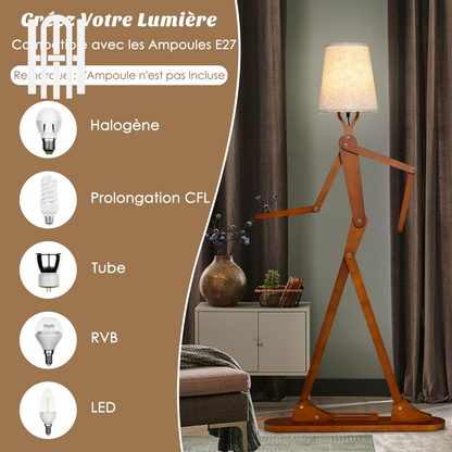Lampadaire Humanoïde Créatif en Bois