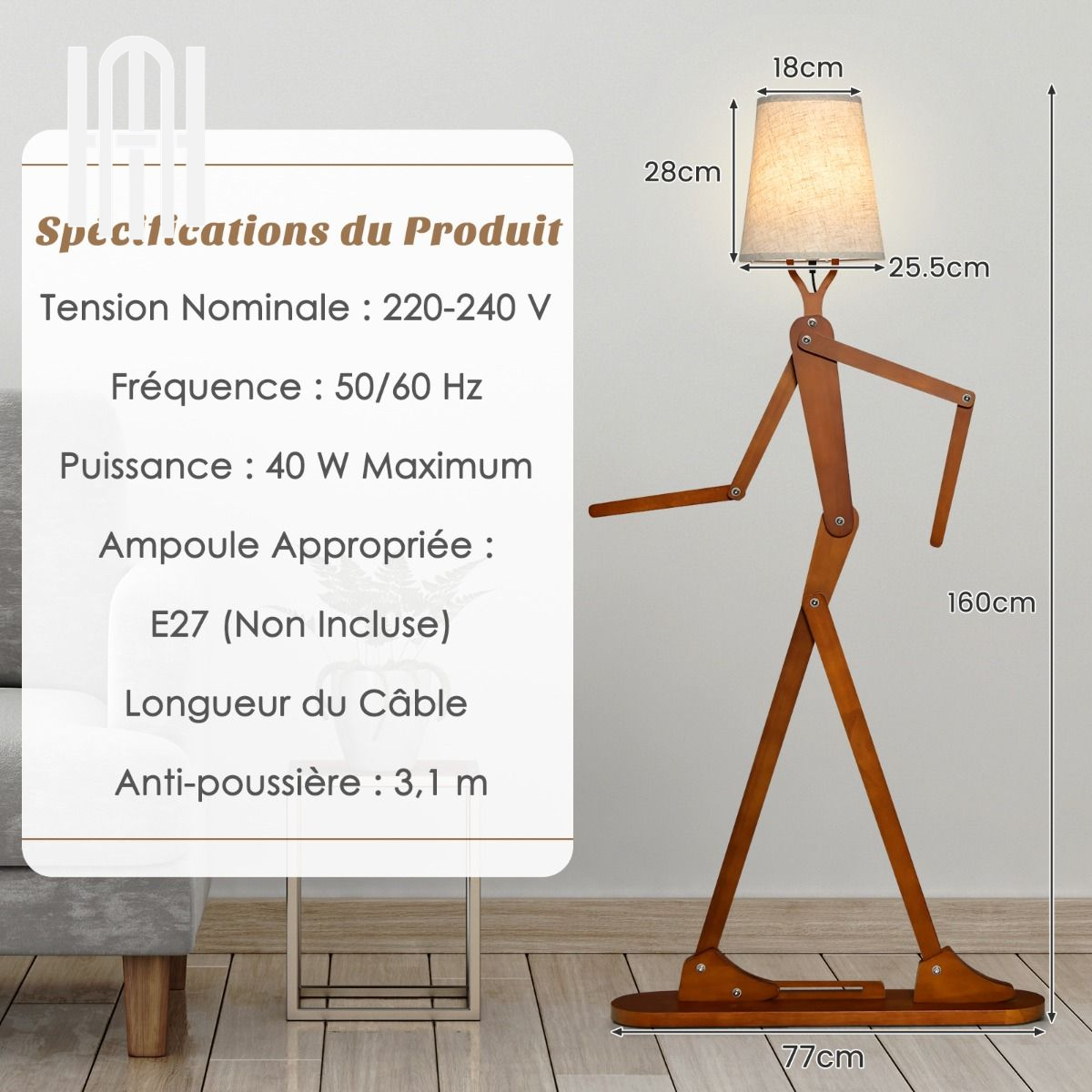 Lampadaire Humanoïde Créatif en Bois