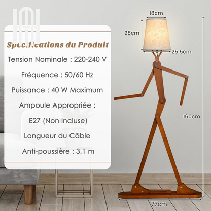 Lampadaire Humanoïde Créatif en Bois