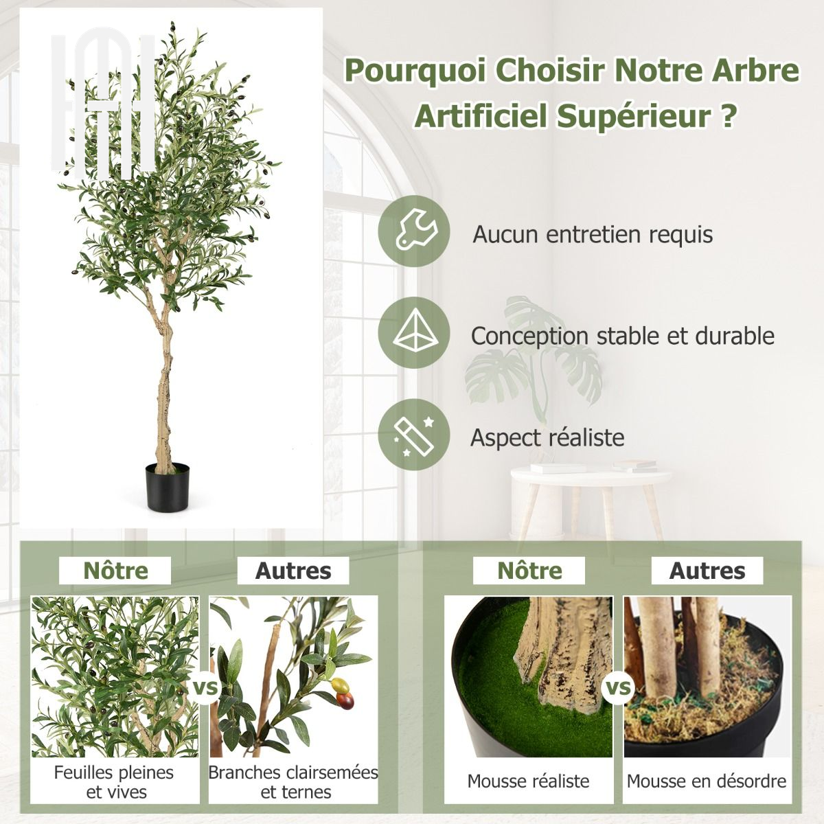 Olivier artificiel en pot de 182 cm