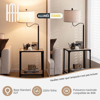 Lampadaire LED 2-en-1 avec Table d’Appoint & Étagères