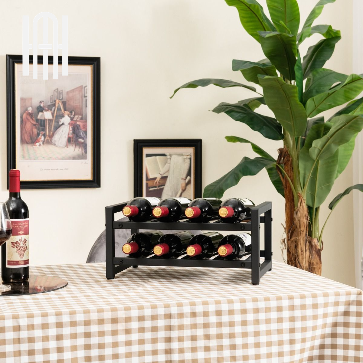 Casier à Vin Métal Noir Chic Élégant pour 8 Bouteilles