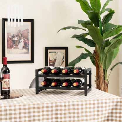 Casier à Vin Métal Noir Chic Élégant pour 8 Bouteilles