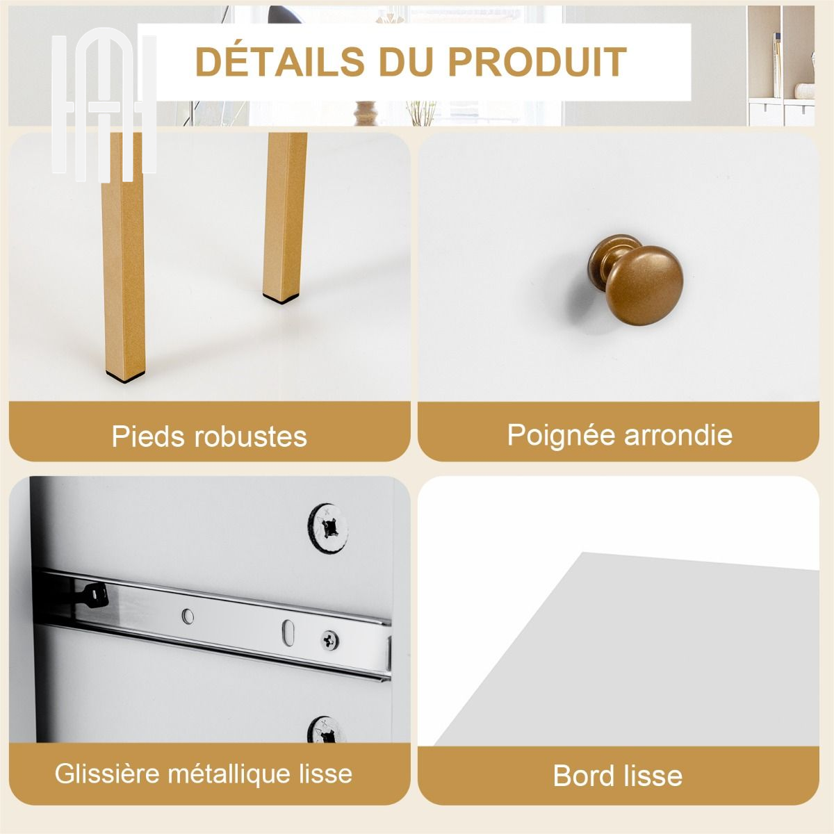 Bureau d’Angle Élégant avec 2 Tiroirs & Étagères