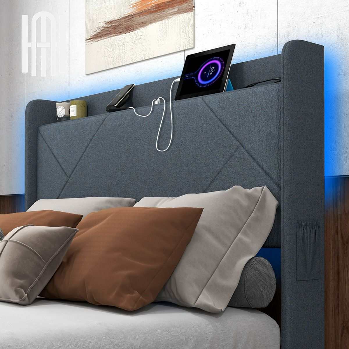 Lit 140x200 LED avec Rangement Intégré
