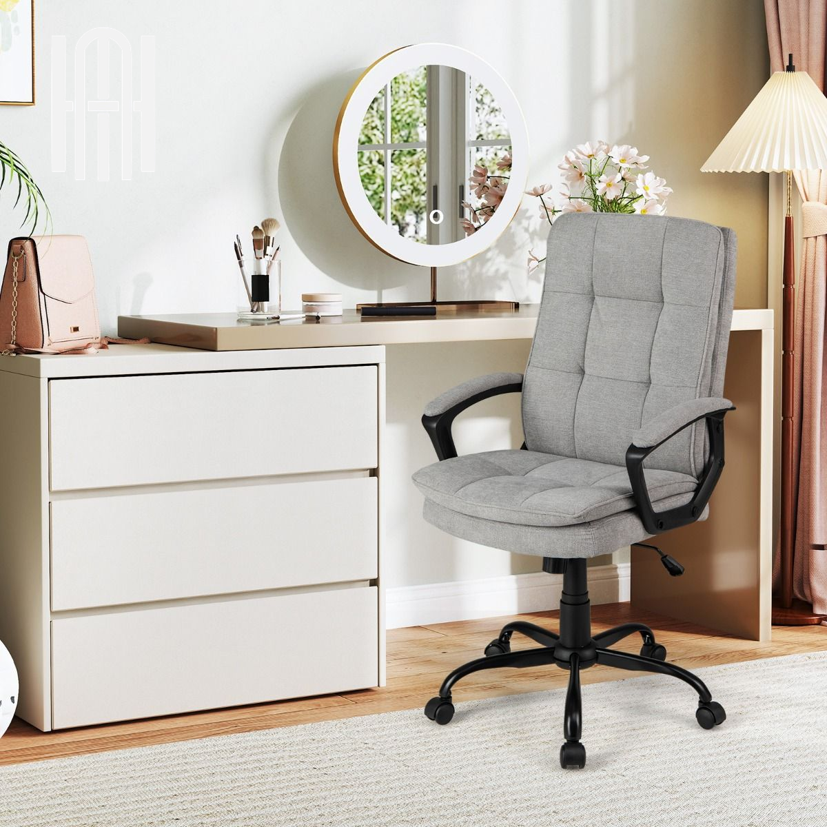 Chaise de Bureau Ergonomique en Velours Gris