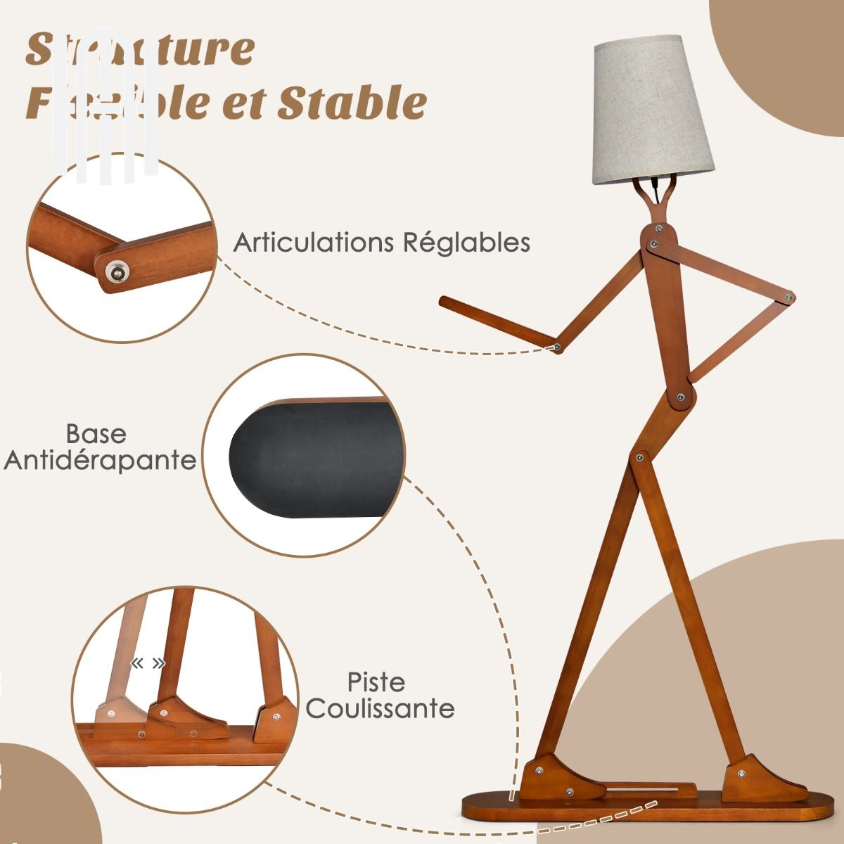 Lampadaire Humanoïde Créatif en Bois