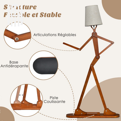 Lampadaire Humanoïde Créatif en Bois