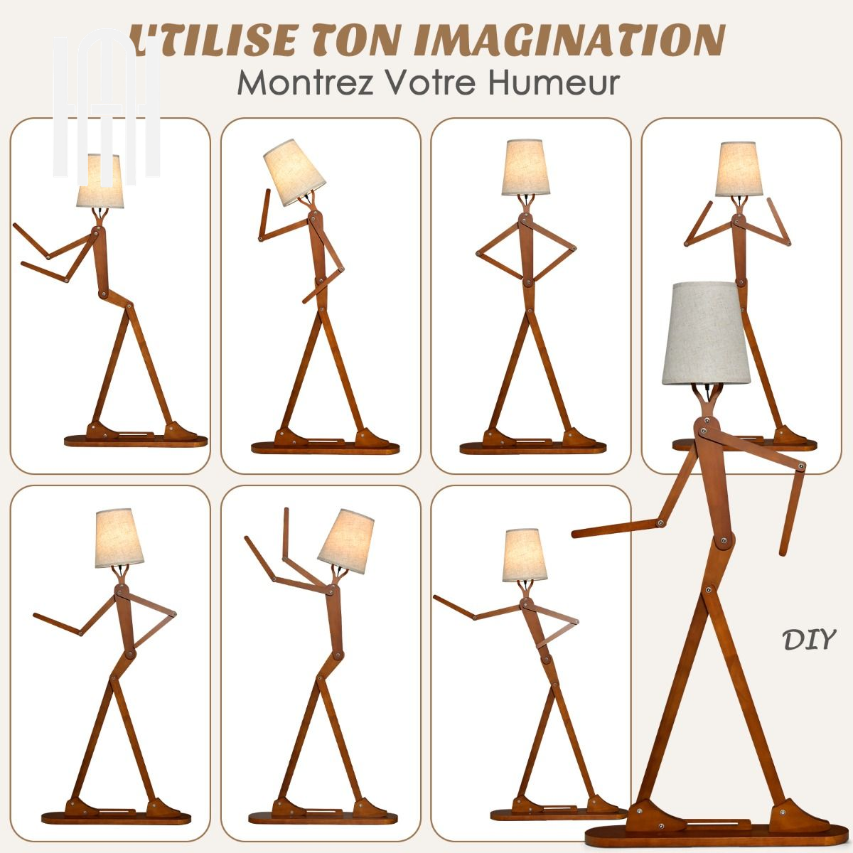 Lampadaire Humanoïde Créatif en Bois