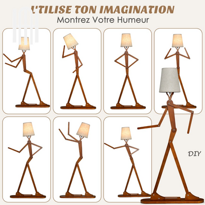 Lampadaire Humanoïde Créatif en Bois